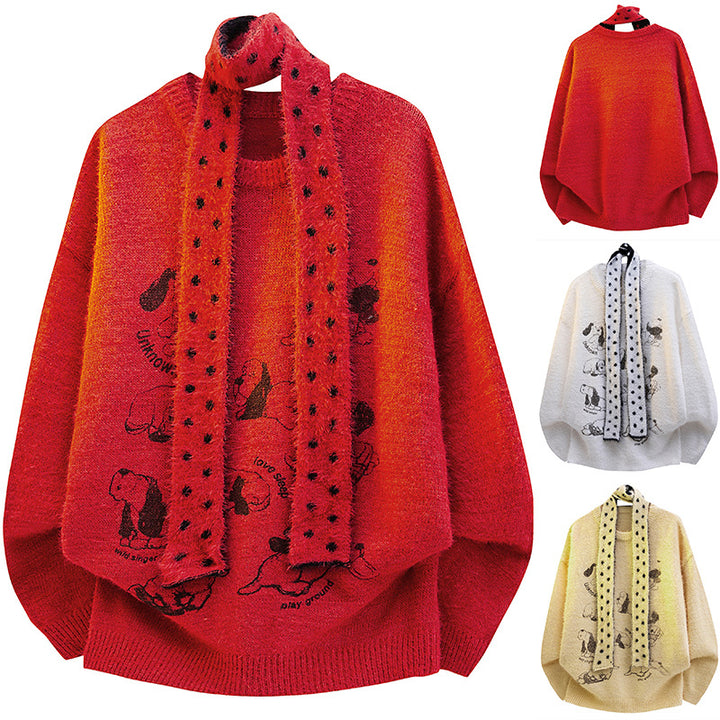 Damen Grobstrickpullover mit Tiermotiv Drune