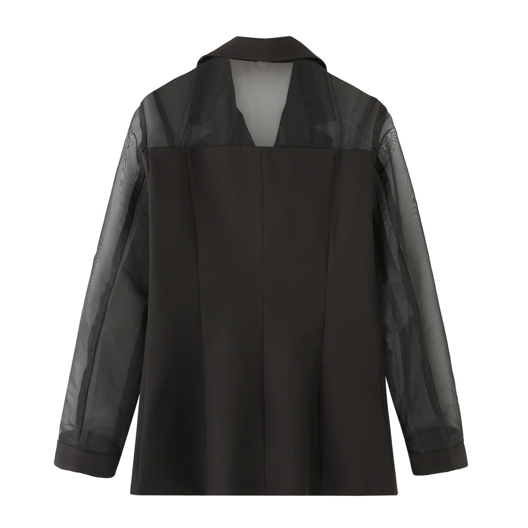 Damen elegante Blazerjacke mit transparenten Ärmeln Drune