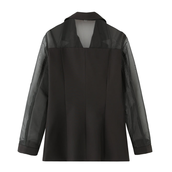 Damen elegante Blazerjacke mit transparenten Ärmeln Drune