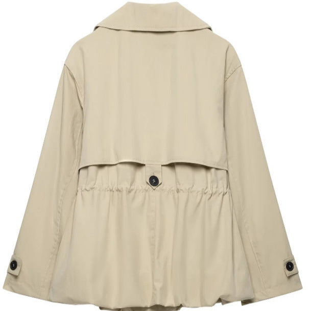 Damen Kurze Taillierte Trenchjacke mit Kordelzug und weitem Revers Drune