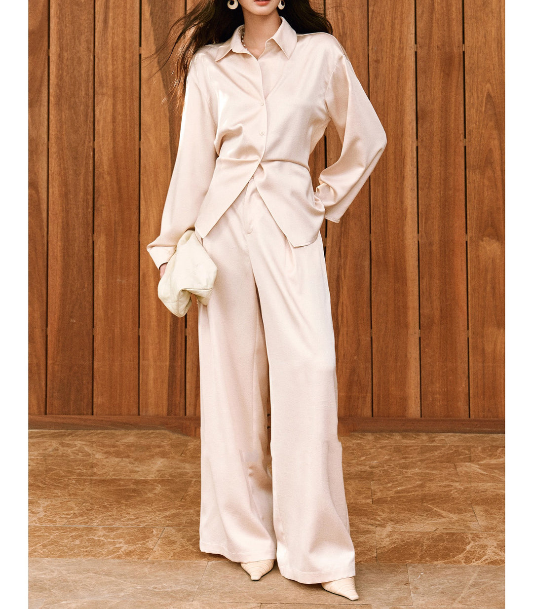 Damen Elegante Bluse mit schimmerndem Finish und Taillengürtel Drune