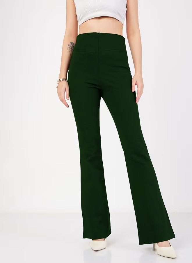 Damen Hochtaillierte Bootcut-Stretchhose mit figurformendem Oberschenkel und weitem Schlag Drune