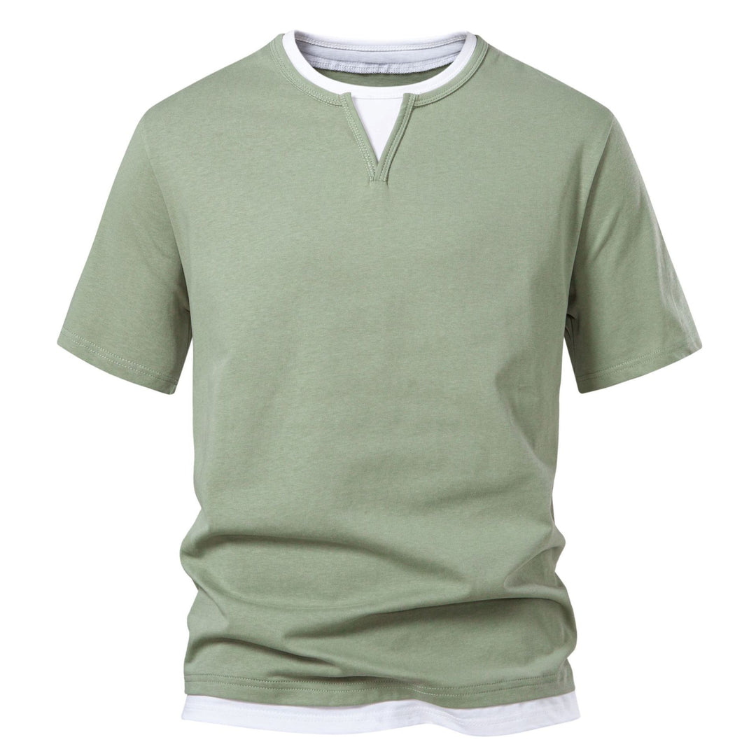 Herren Langarmshirt mit Lagen-Look und markantem Schlitzkragen Drune