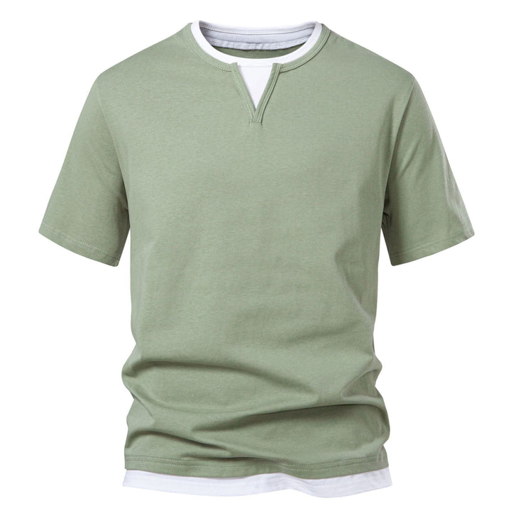 Herren Langarmshirt mit Lagen-Look und markantem Schlitzkragen Drune