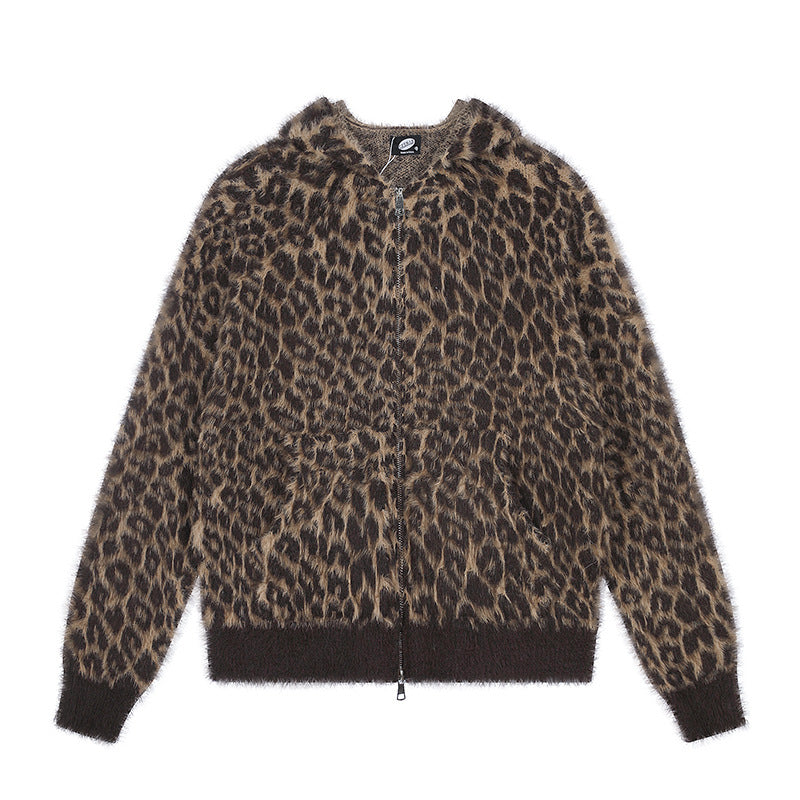 Damen Kuschel-Strickjacke mit Reißverschluss und Leopardenjacquard Drune