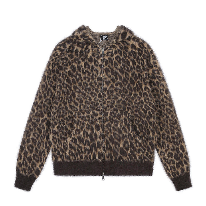 Damen Kuschel-Strickjacke mit Reißverschluss und Leopardenjacquard Drune