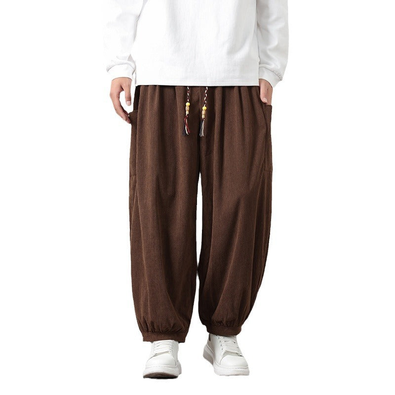 Damen lässige Cordhose mit elastischem Bund und farbigen Schnürsenkeln Drune