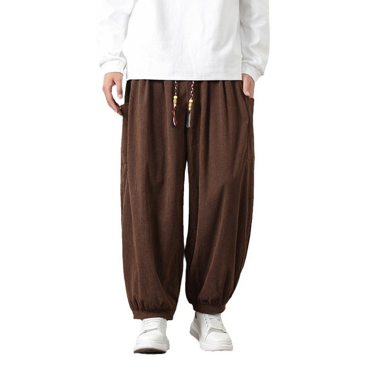 Damen lässige Cordhose mit elastischem Bund und farbigen Schnürsenkeln Drune