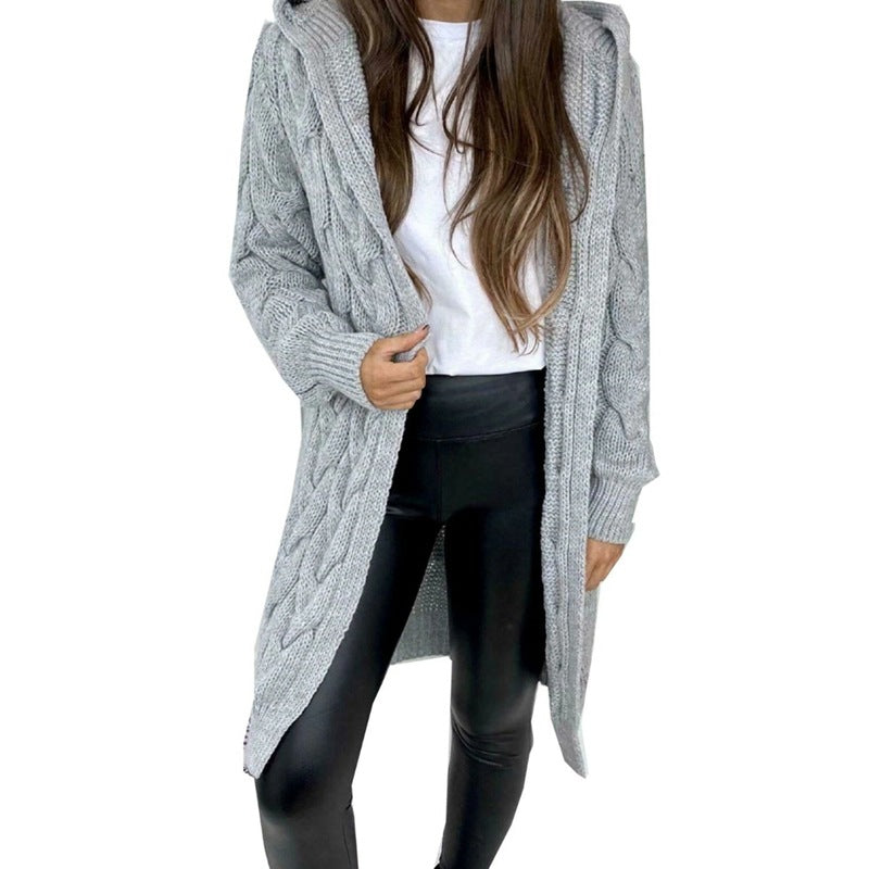 Damen Grobstrickmantel mit Kapuze und Zopfdesign Drune