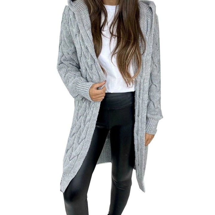 Damen Grobstrickmantel mit Kapuze und Zopfdesign Drune