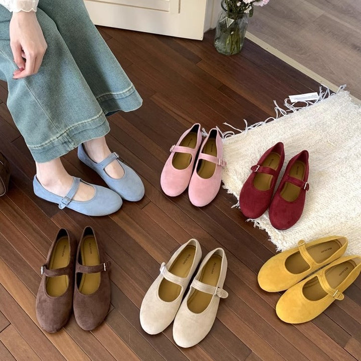 Damen Wildleder verstellbare Riemen Ballerina Flats Drune