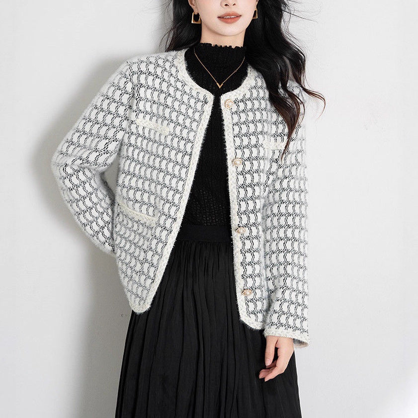 Damen elegante Strickjacke mit strukturiertem Muster und Knopfdetails Drune