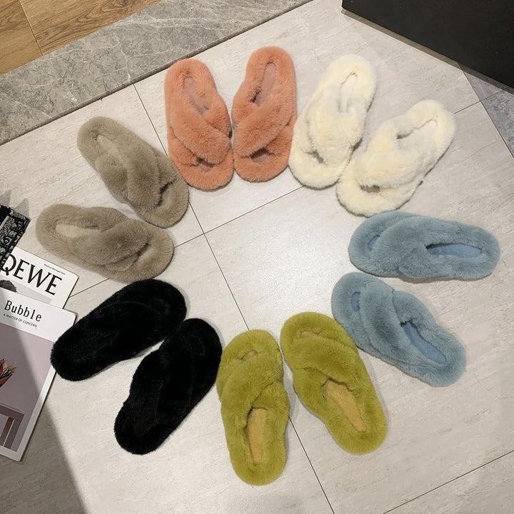 Damen Flauschige Hausschlappen mit gewendeten Riemen und ergonomischem Fußbett Drune