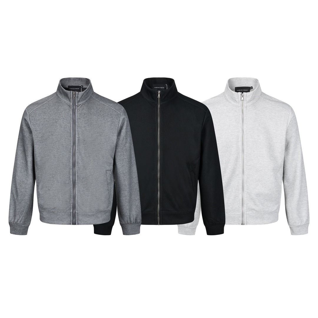 Herren Leichte Sweatjacke aus Baumwoll‑Mix mit Stehkragen, durchgehendem Reißverschluss und Eingrifftaschen Drune