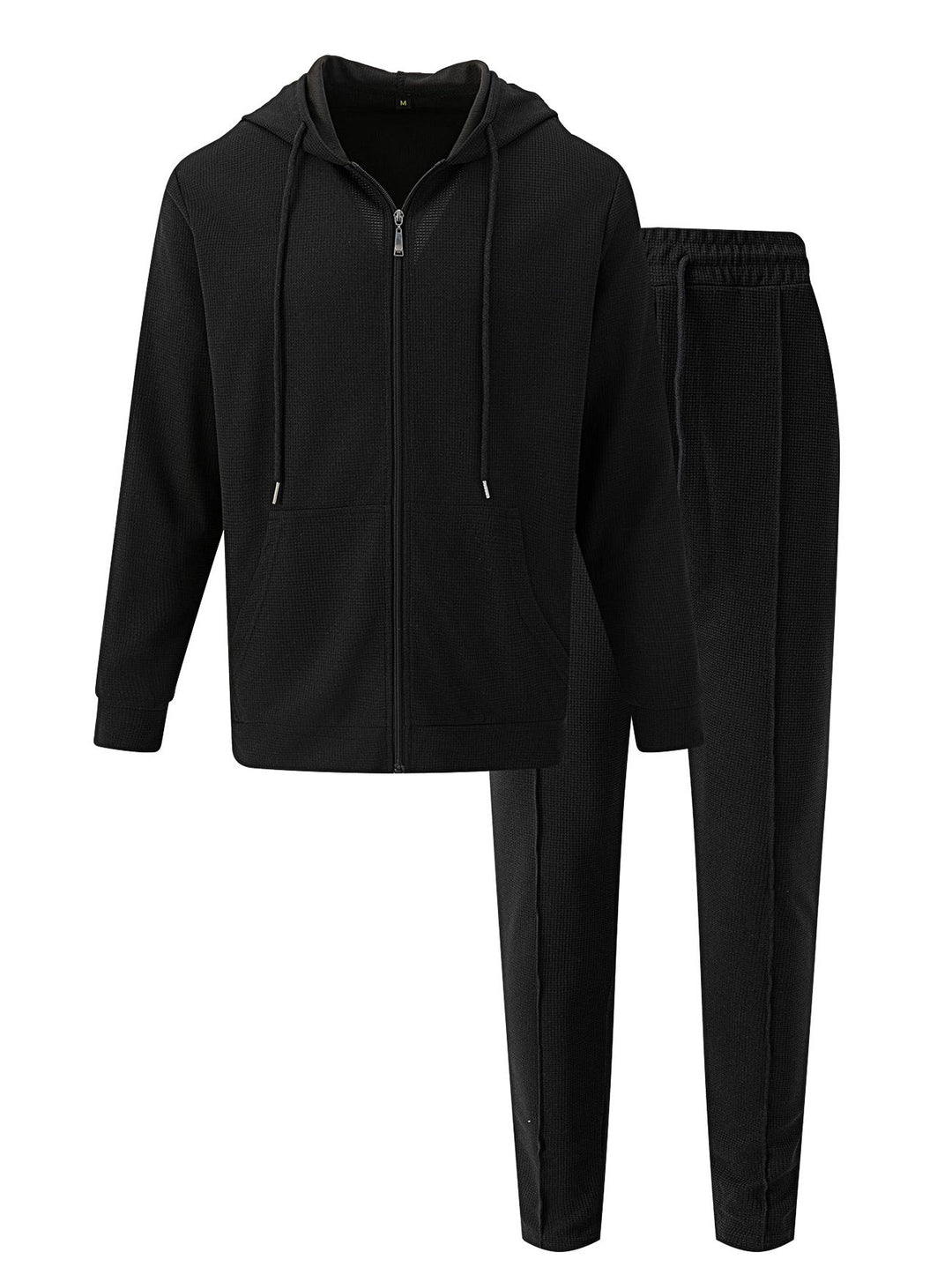 Herren nan Waffelstruktur-Jogginganzug mit Kapuzen-Zipjacke und konisch geschnittener Jogginghose Drune