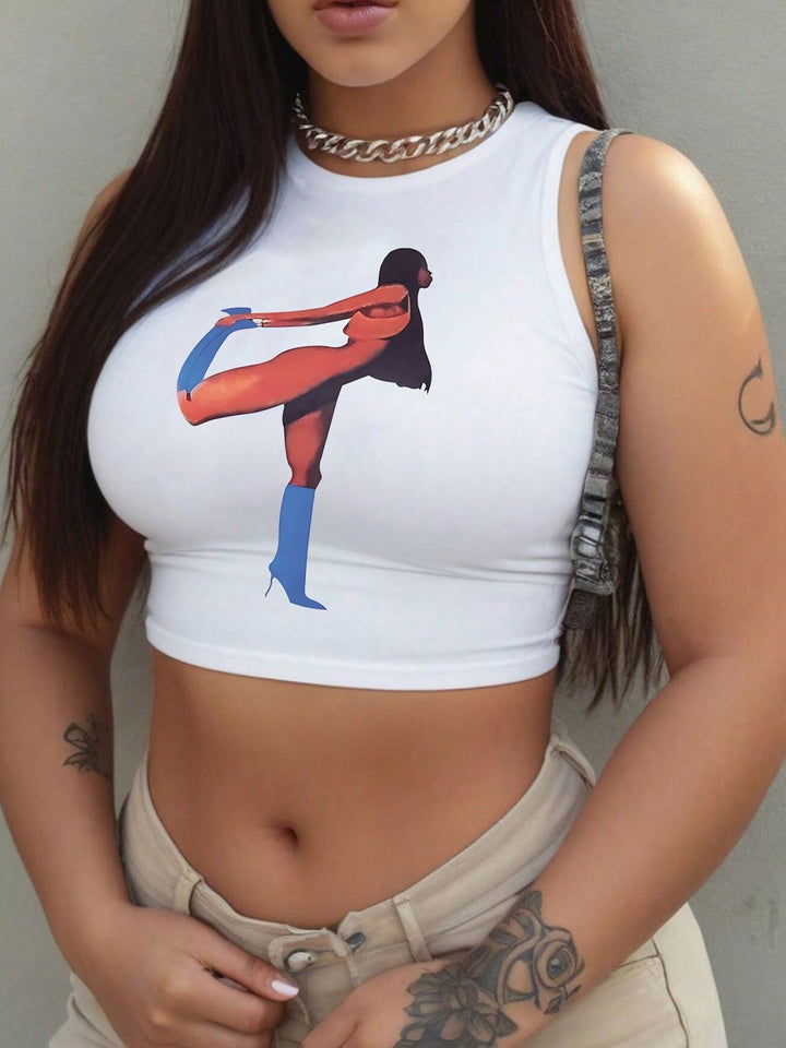 Damen Crop-Top mit mutigem Statement-Druck Drune