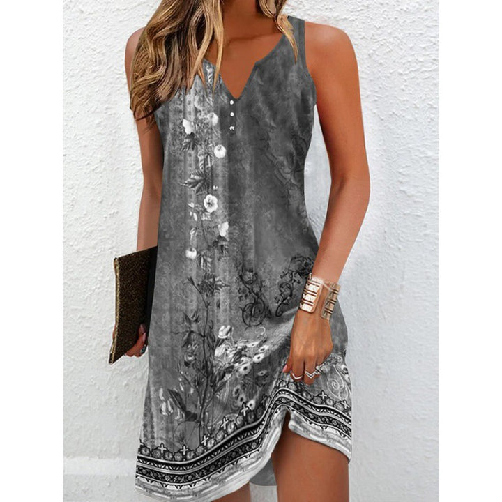 Damen elegantes Sommerkleid mit tiefem V-Ausschnitt und reizvollem Muster Drune
