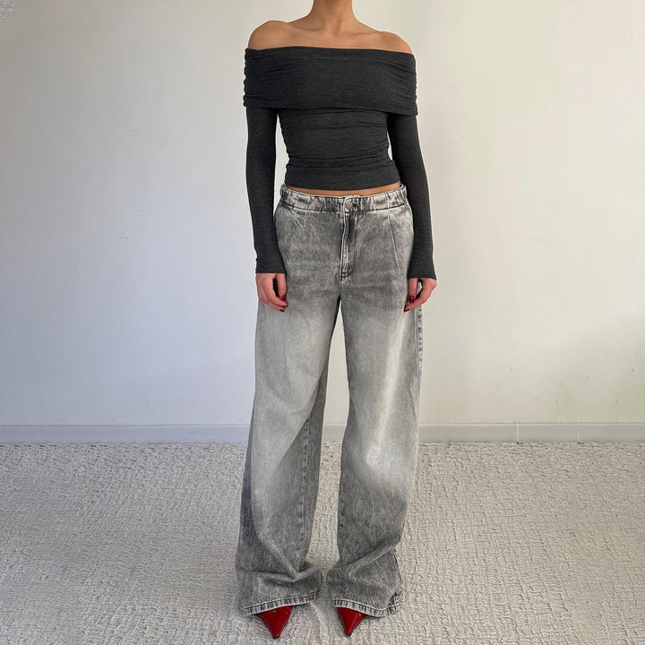 Damen Weit geschnittene Jeans mit modischem Used-Look Drune