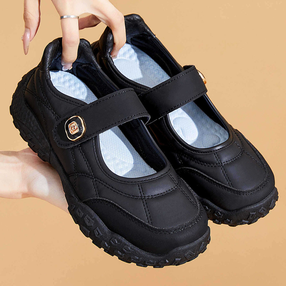 Damen nan sportive Mary-Jane Freizeitschuh mit verstellbarem Klettverschluss, gepolstertem Knöchelkragen und profiliertem Outdoor-Laufsohlen-System Drune