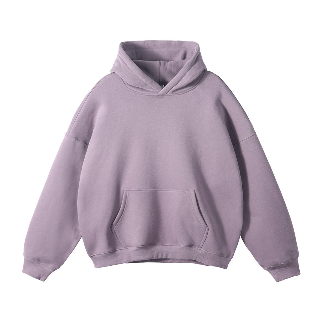 Unisex weit geschnittener Kapuzenpullover mit tiefer Schulterpartie, Kängurutasche und gerippten Bündchen Drune