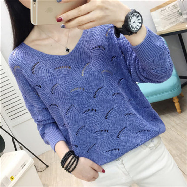 Damen lässiger Pullover mit offenem Lochmuster und weichem Griff Drune