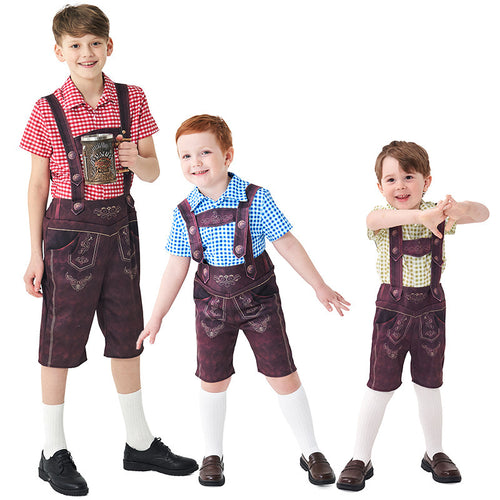 Damen nan traditionelle Trachtenlederhose mit verstellbaren Trägern und kariertem Blusen-Set Drune