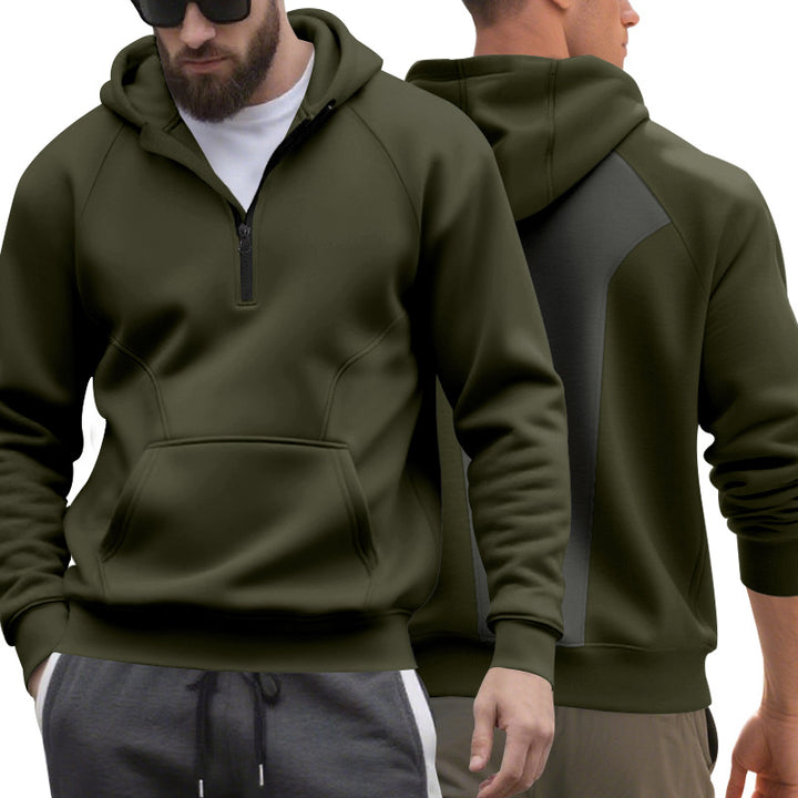 Herren nan Halbzip-Kapuzenpullover im minimalistischen Softshell-Look mit Kängurutasche und Raglanärmeln Drune