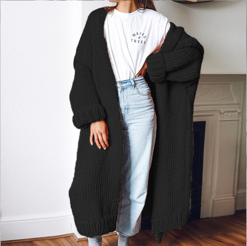 Damen Oversized Strickmantel mit Taschen und grober Textur Drune