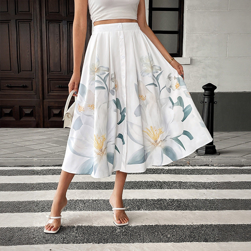 Damen Elegante Blumengehäkelte Midi-Rock Drune