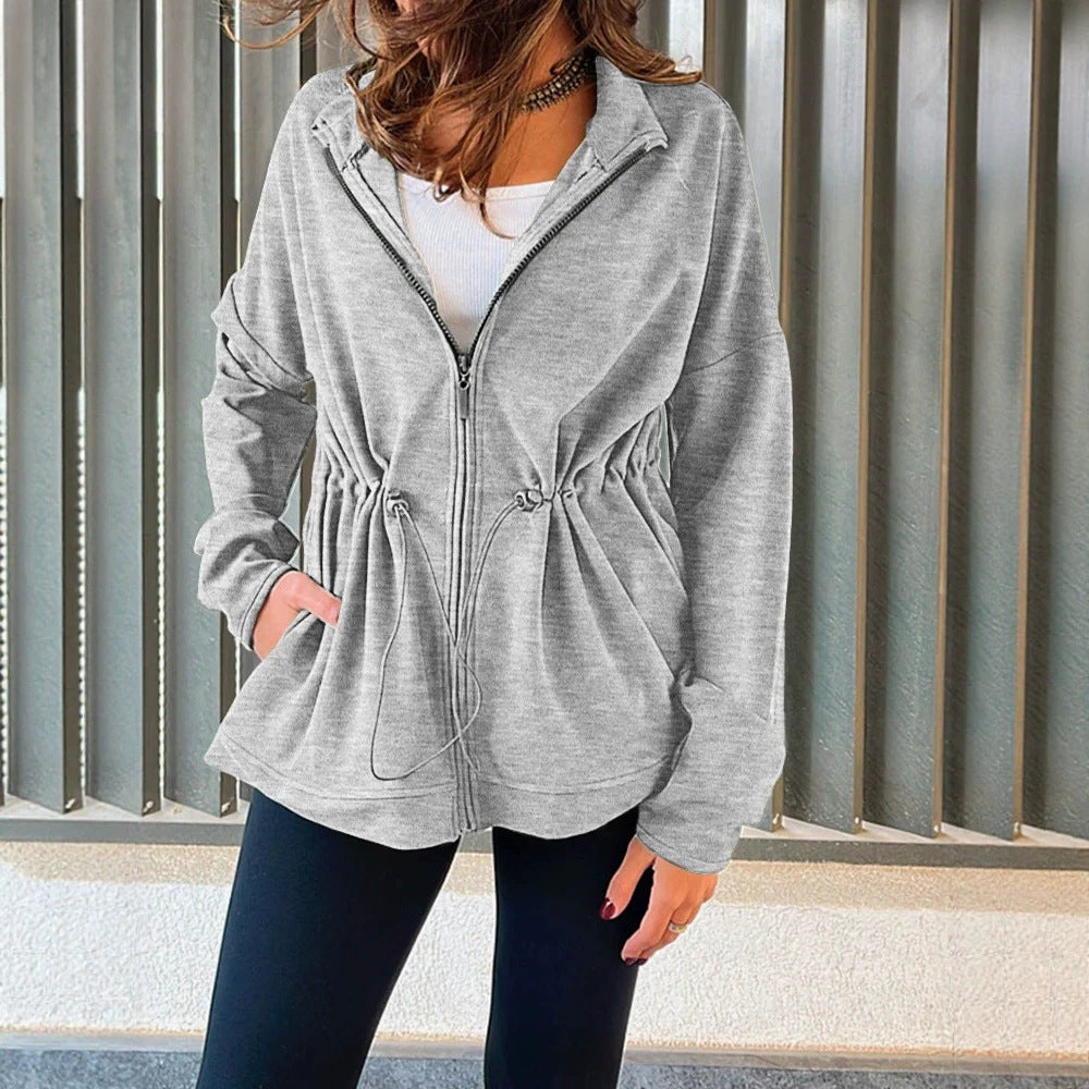 Damen Kapuzenjacke mit Taillen-Zugband, Reißverschluss und Eingrifftaschen Drune