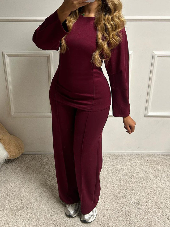 Damen nan weiches Lounge-Set mit tailliertem Sweatshirt, formgebenden Nahtdetails und weitem Palazzohosen-Bein Drune