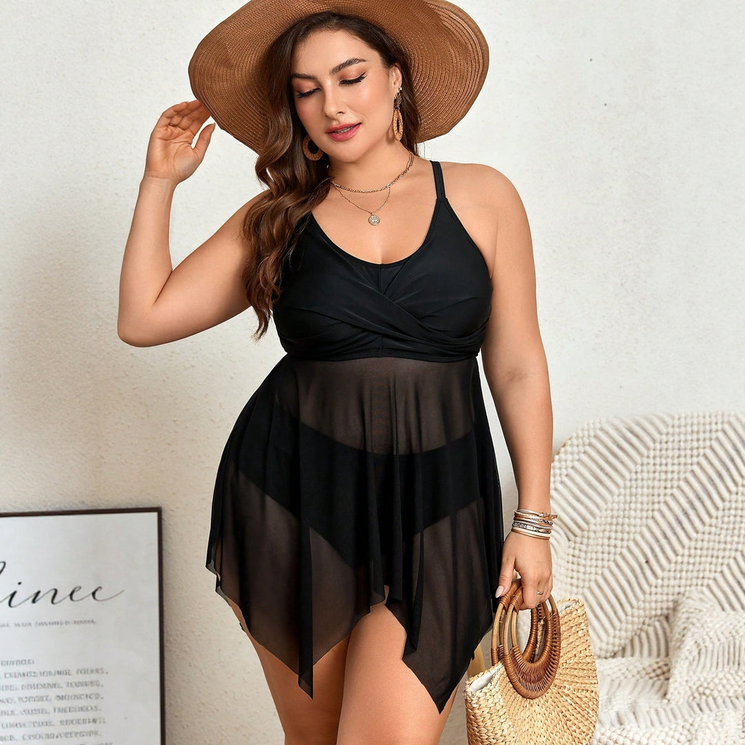 Damen Badeanzug mit transparentem Rock und raffinierter Kellerfalte Drune