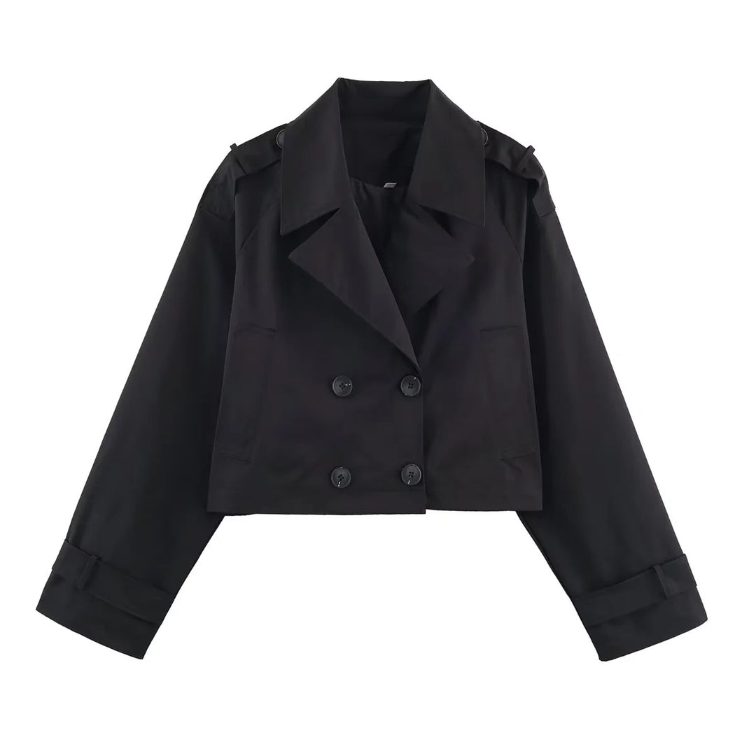 Damen nan cropped Trenchjacke mit doppelreihiger Knopfleiste, Schulterklappen und verstellbaren Manschetten Drune