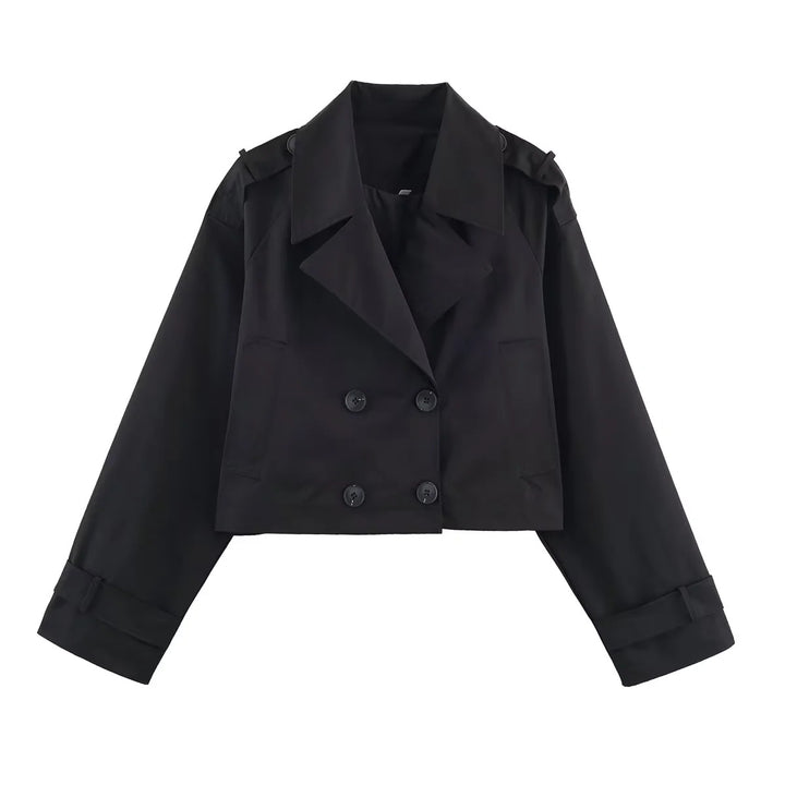 Damen nan cropped Trenchjacke mit doppelreihiger Knopfleiste, Schulterklappen und verstellbaren Manschetten Drune