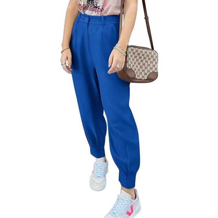 Damen elegante und modische High-Waist Hose mit Falten und seitlichen Taschen Drune