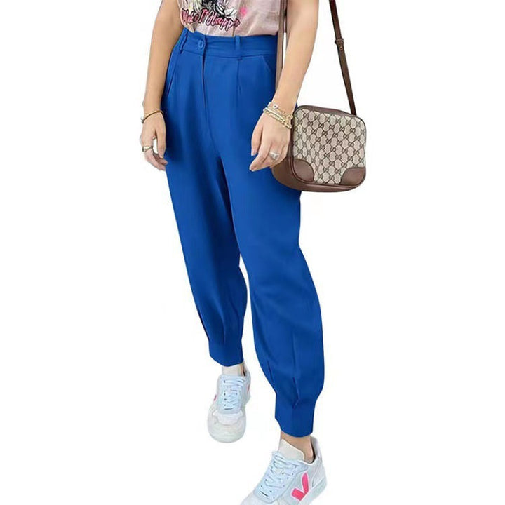 Damen elegante und modische High-Waist Hose mit Falten und seitlichen Taschen Drune