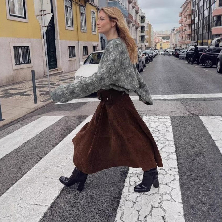 Damen Oversize Jacquard-Pullover aus weichem Mohair‑Mix mit Rundhalsausschnitt Drune