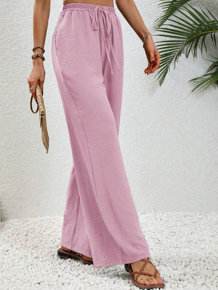 Damen Weite Palazzohose mit hohem Elastikbund, Kordelzug und Eingrifftaschen Drune