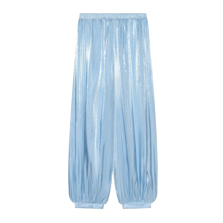 Damen Plissierte glänzende High‑Waist Palazzo-Jogger Drune