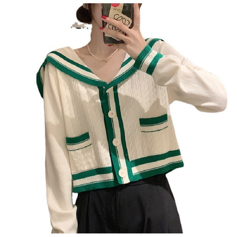 Damen lässige Strickjacke mit maritimem Kapuzenkragen und Knopfdetails Drune