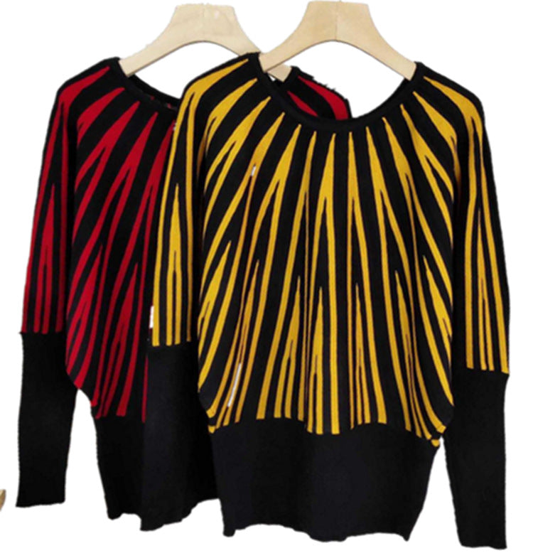 Damen lässiger Strickpullover mit geometrischem Streifenmuster Drune