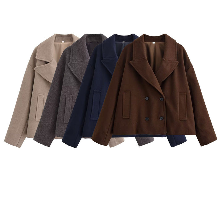 Damen Kurz geschnittener Wollmix-Peacoat mit weitem Revers und Eingrifftaschen Drune