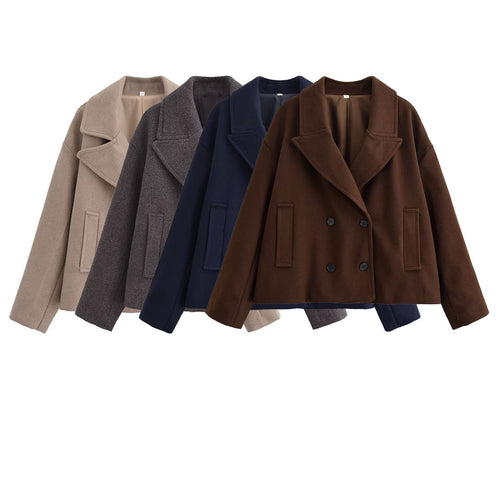 Damen Kurz geschnittener Wollmix-Peacoat mit weitem Revers und Eingrifftaschen Drune