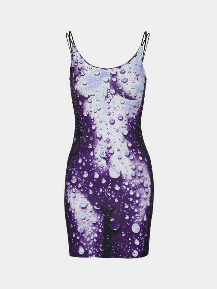 Damen Minikleid im modernen Wasserfall-Design mit verstellbaren Spagetti-Trägern Drune