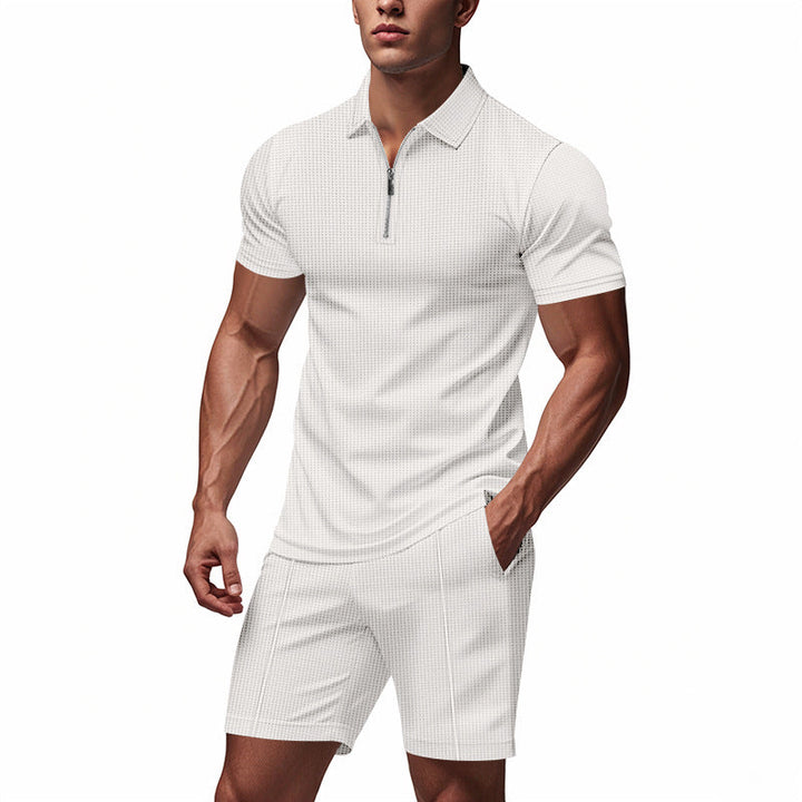 Herren Sportliches Kurzarm-Set mit teils strukturiertem Design und durchgehendem Reißverschluss Drune