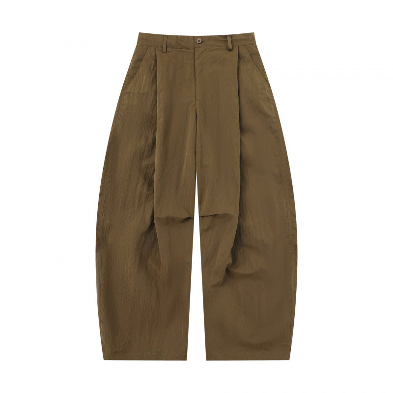 Damen Weite Ballonhose aus Baumwollmischung mit hohem Bund und elastischem Rückengummi Drune