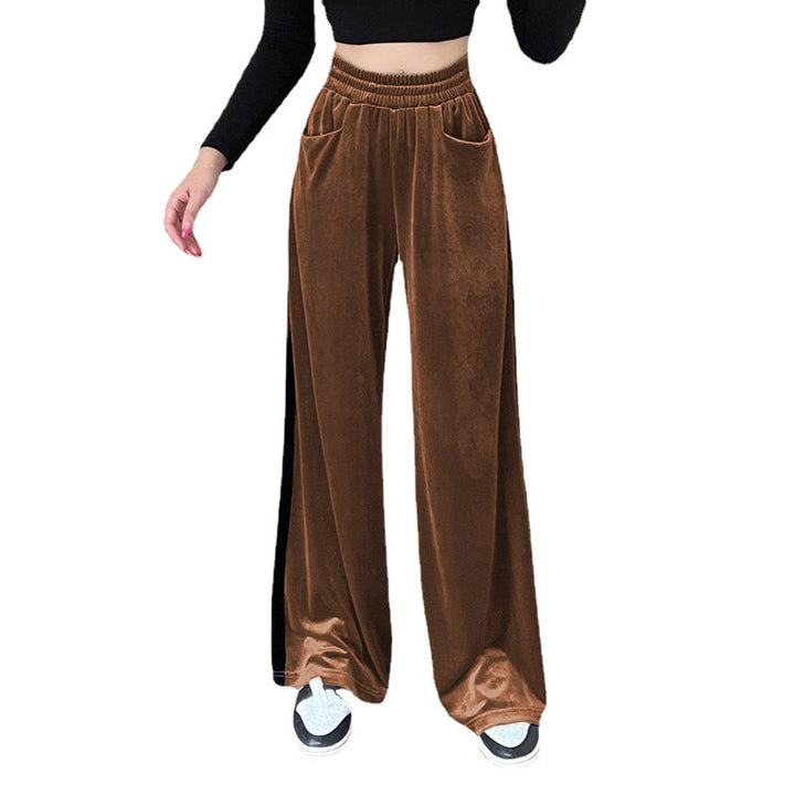 Damen Weitgeschnittene Velourhose mit elastischem Bund und praktischen Taschen Drune