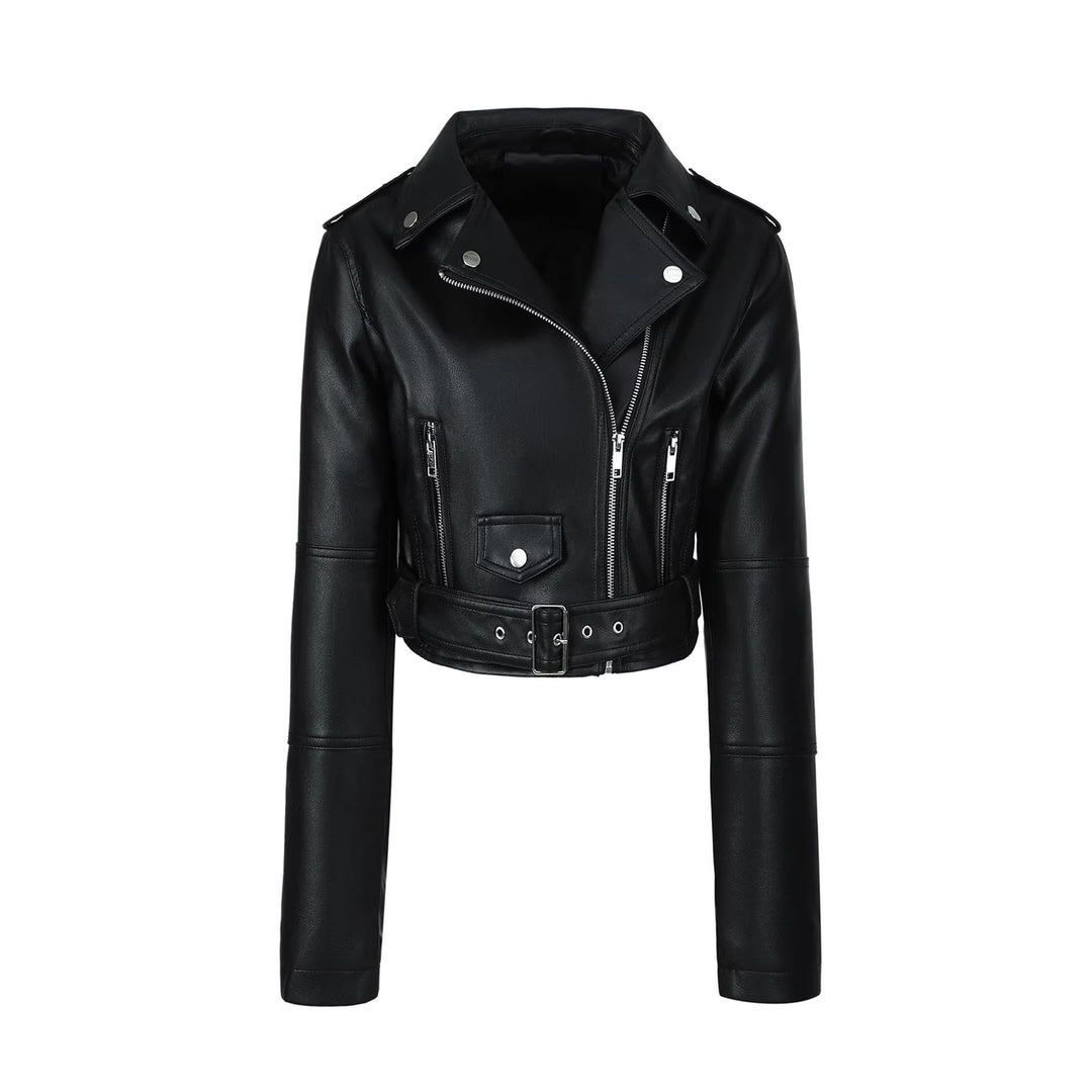Damen Trendige Bikerjacke mit Gürtel Drune