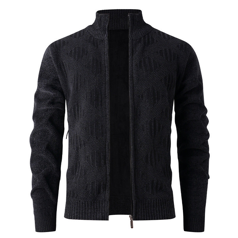 Herren elegante Strickjacke mit strukturiertem Design und hohem Stehkragen Drune
