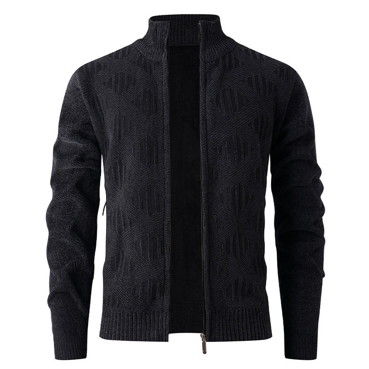 Herren elegante Strickjacke mit strukturiertem Design und hohem Stehkragen Drune